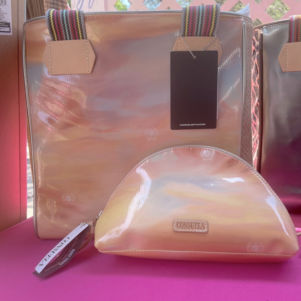 Consuela Shimmering Gold and Pink Tote with Pouch